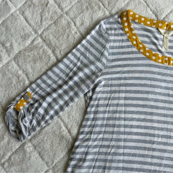 Matilda Jane | Gray & Yellow Oracle Tunic Top Stripes & Polka Dots | Size Medium - Picture 4 of 11
